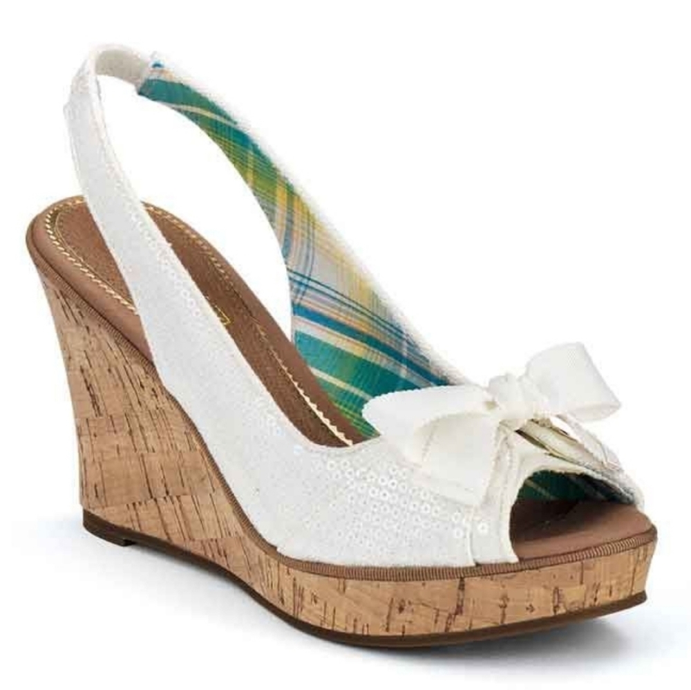 Sperry Top Sider Shiny Sequin Wedge Cork Sandals